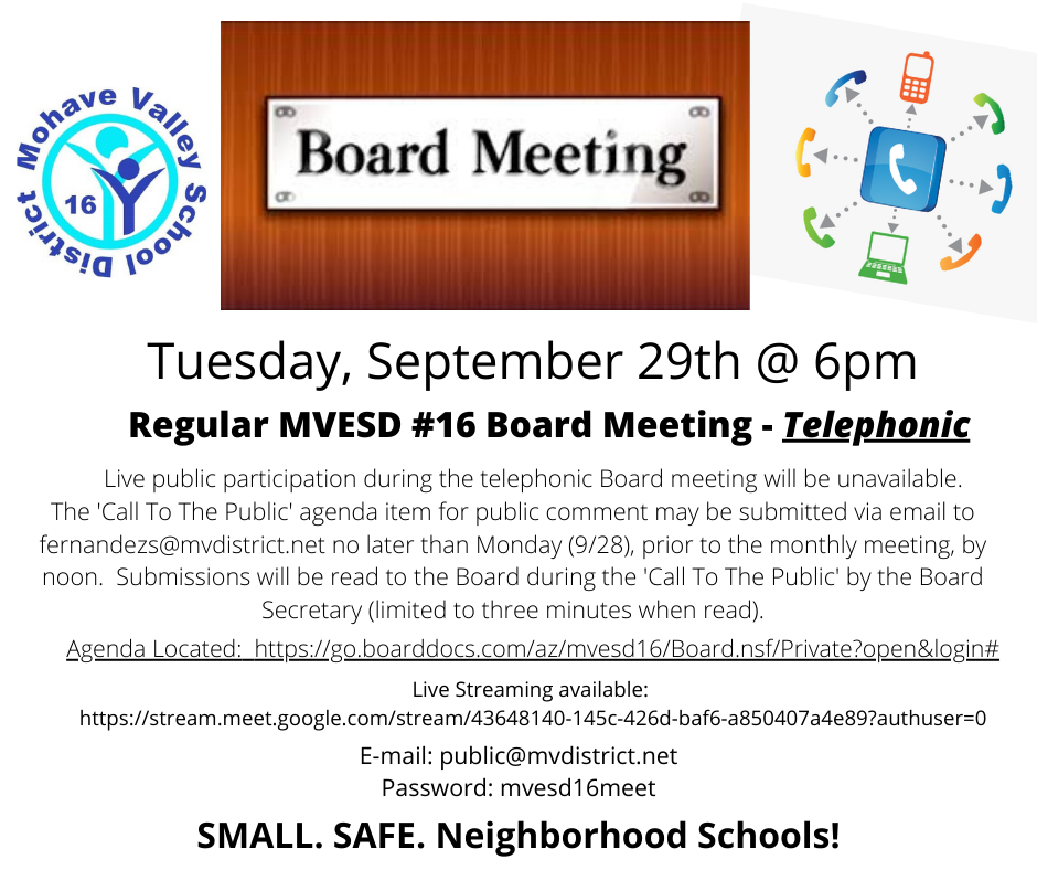 Telephonic Board Meeting - 9/29 @ 6pm