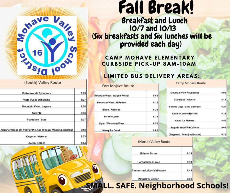 Lunch and Breakfast For Kids Over Fall Break - 10/7 & 10/13