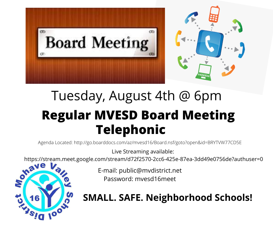 Telephonic Board Meeting - August 4th @ 6pm